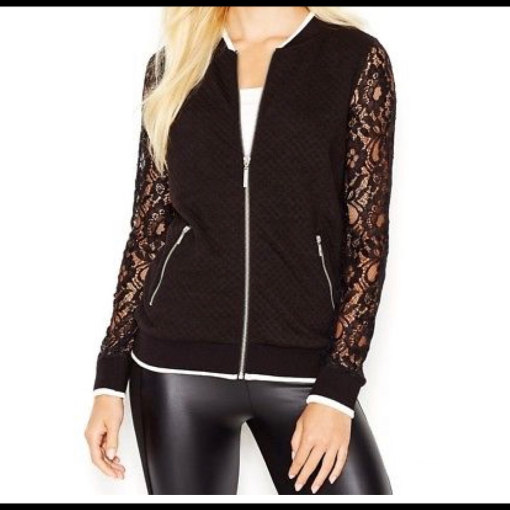 NWT KENSIE Quilted Lace Sleeve Bomber Jacket